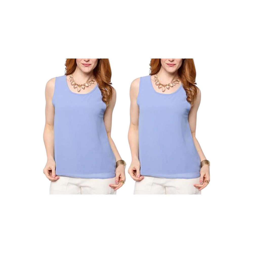 WynneLayers Women's 2pck Set Chiffon & Rayon-Spandex Knit Tank Blue - Regular